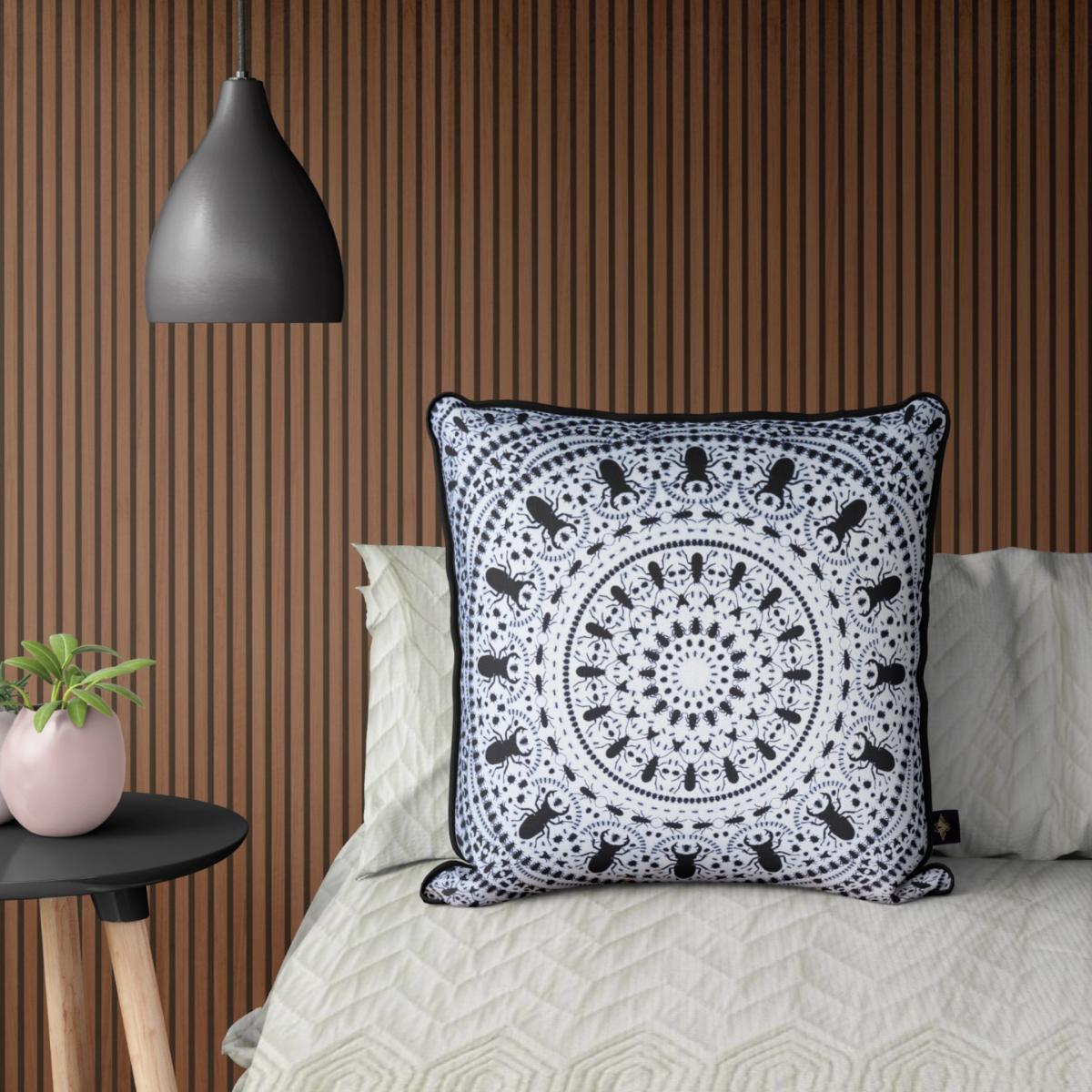 White / Black Insect Mandala White Velvet Cushion The Curious Department – image 2