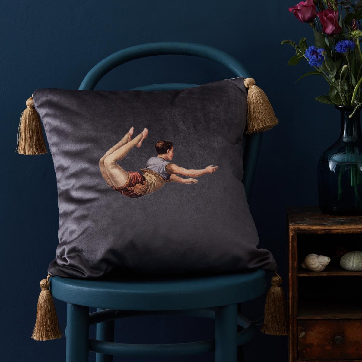 Trapeze Boy Velvet Cushion Sharkskin Grey Melody Rose London – image 2