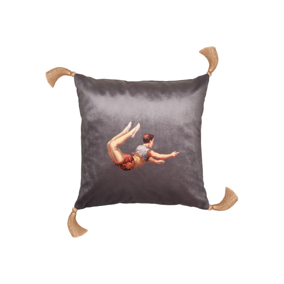 Trapeze Boy Velvet Cushion Sharkskin Grey Melody Rose London – image 1
