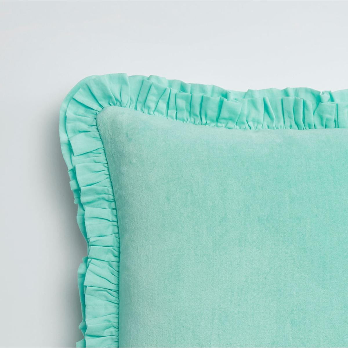 Green Velvet Cushion With Double Frill Trim Aqua Maison Splendid – image 3