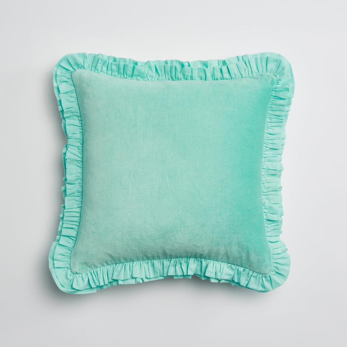 Green Velvet Cushion With Double Frill Trim Aqua Maison Splendid – image 5