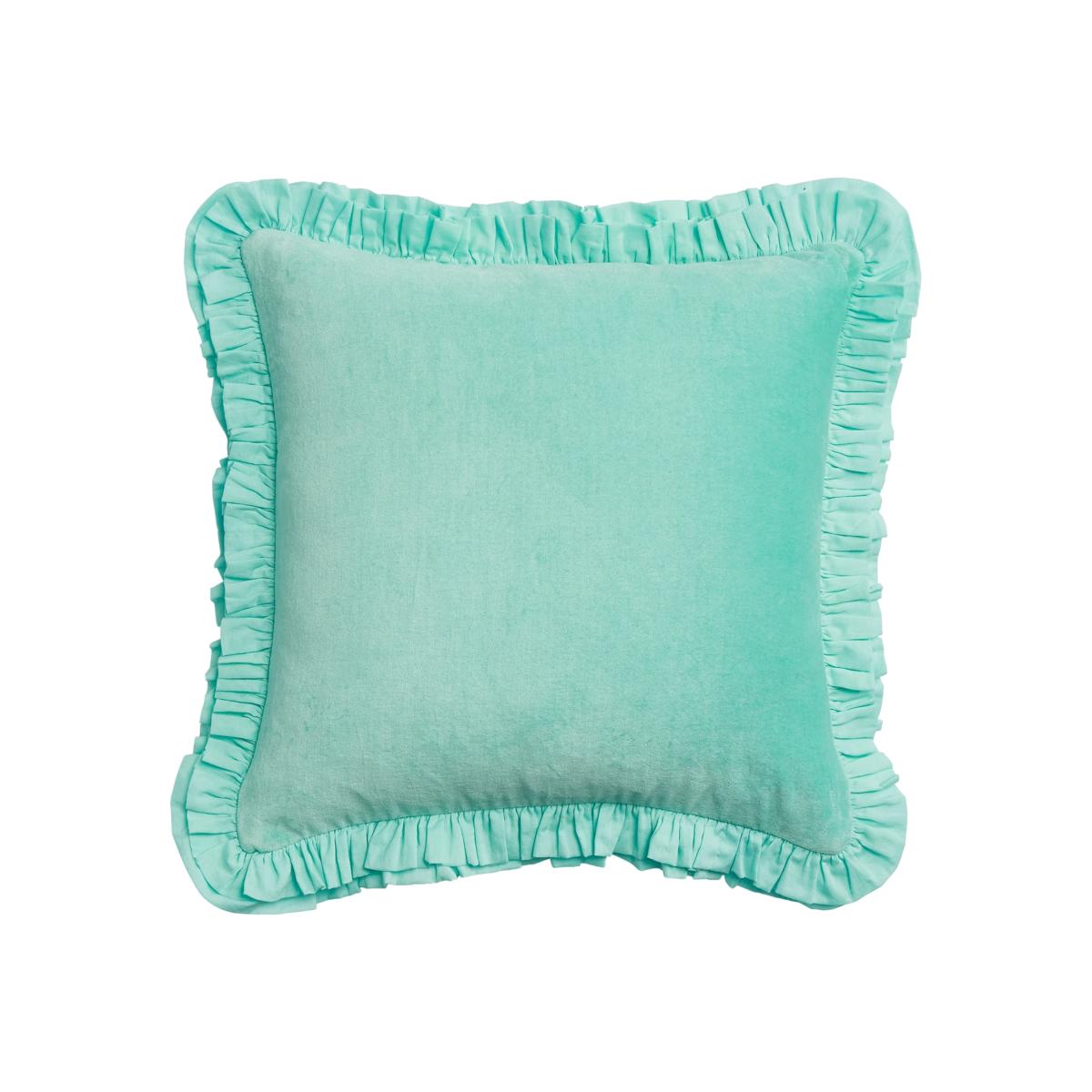 Green Velvet Cushion With Double Frill Trim Aqua Maison Splendid – image 1