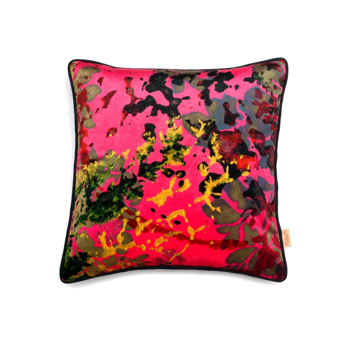 Pink / Purple / Gold Pink Foliage Velvet Cushion Susi Bellamy