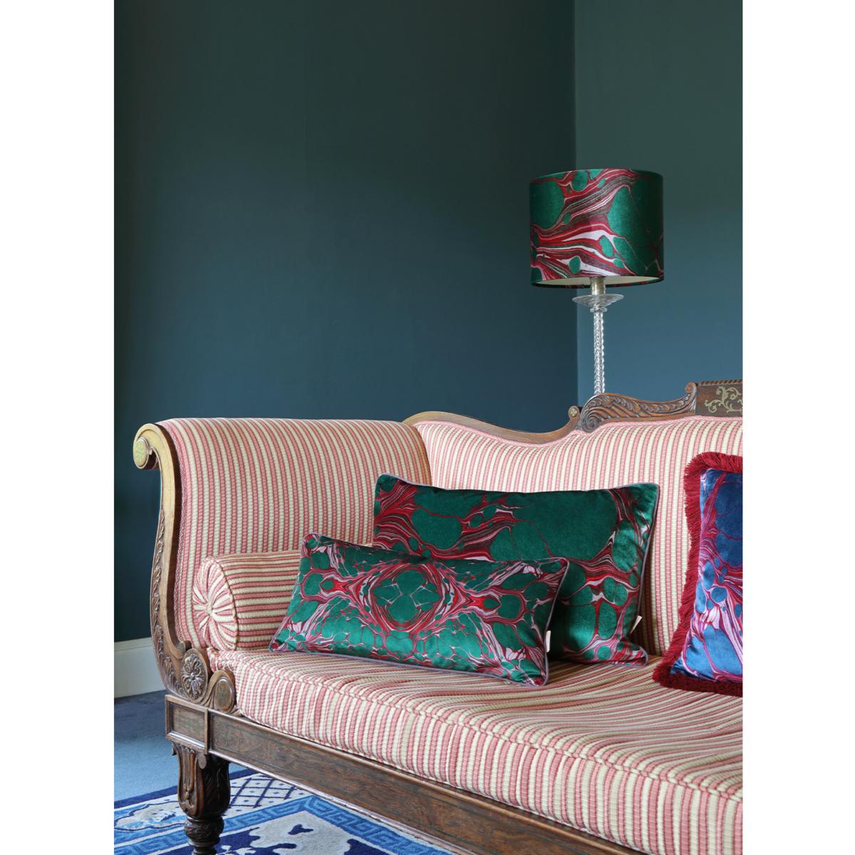 Green / Pink / Purple Forest Marbled Velvet Oblong Cushion One Size Susi Bellamy – image 2