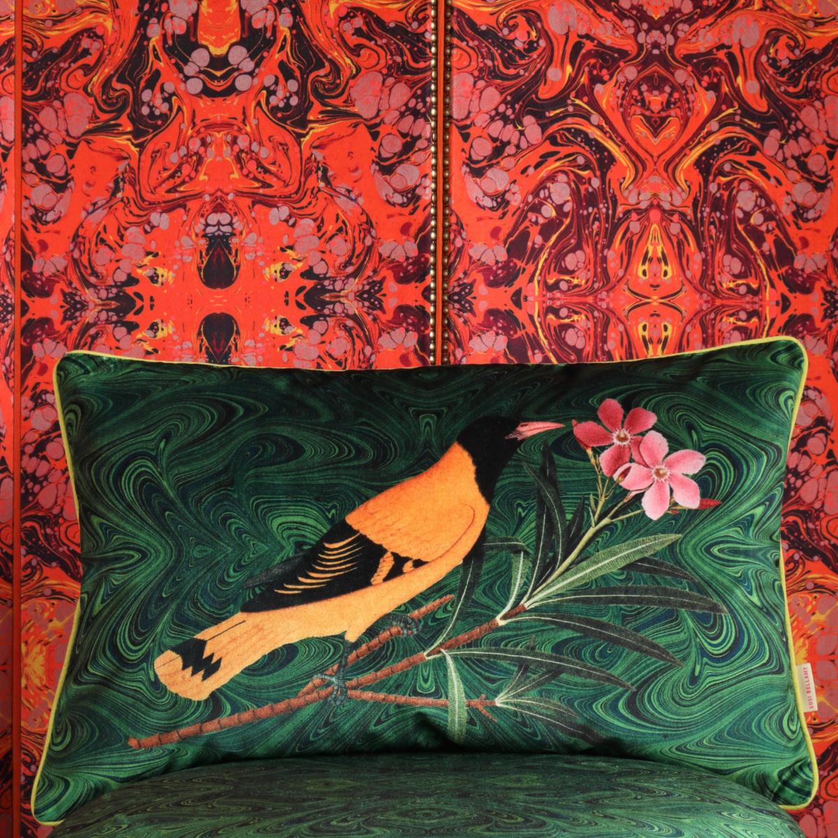 Green / Black / Blue Malachite Oriole Velvet Cushion Susi Bellamy – image 2
