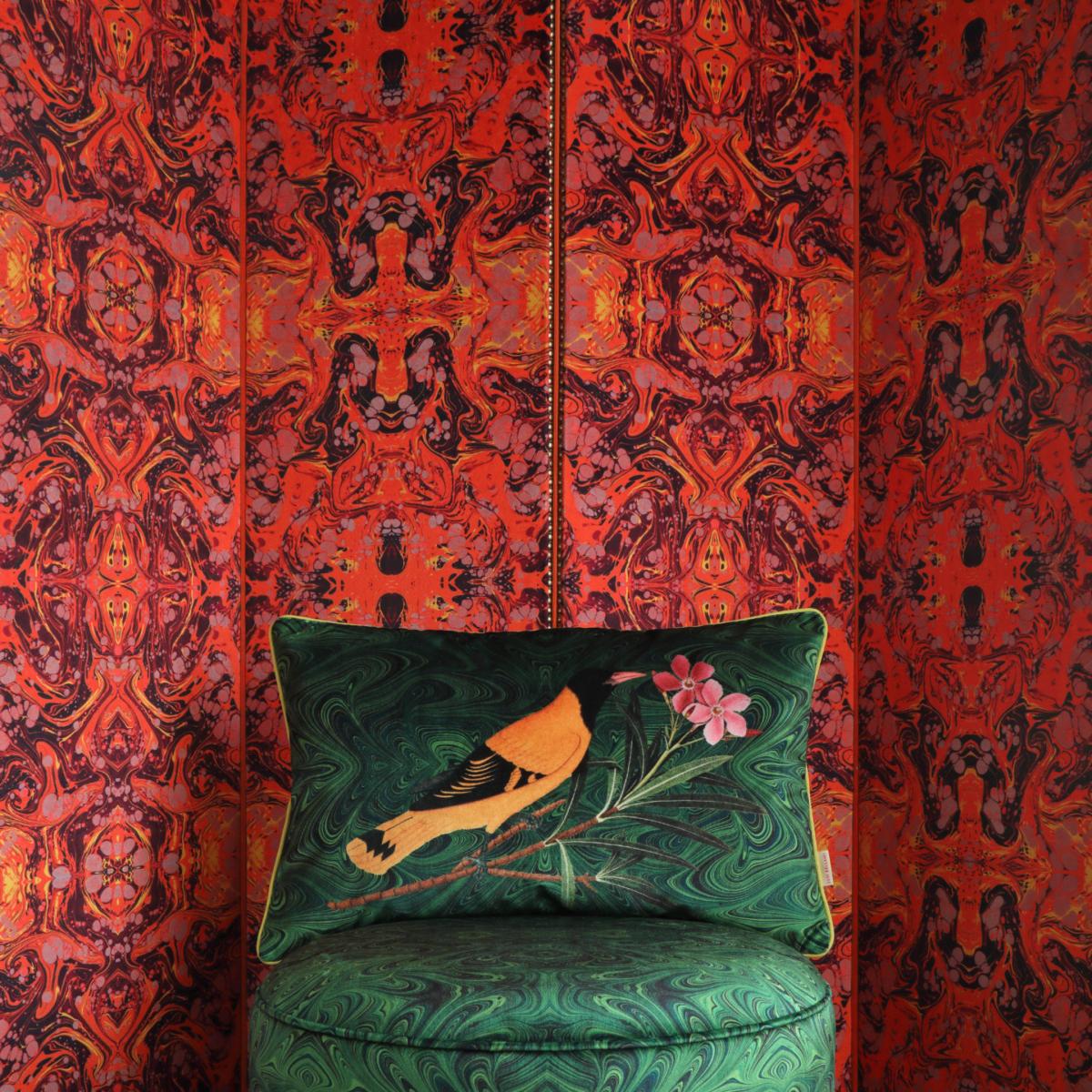 Green / Black / Blue Malachite Oriole Velvet Cushion Susi Bellamy – image 3