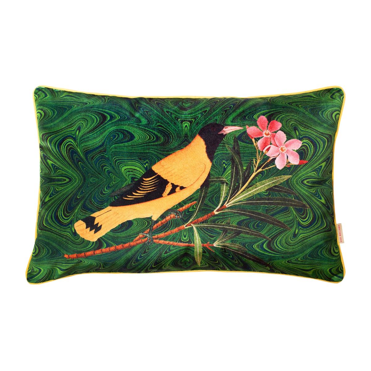 Green / Black / Blue Malachite Oriole Velvet Cushion Susi Bellamy – image 1