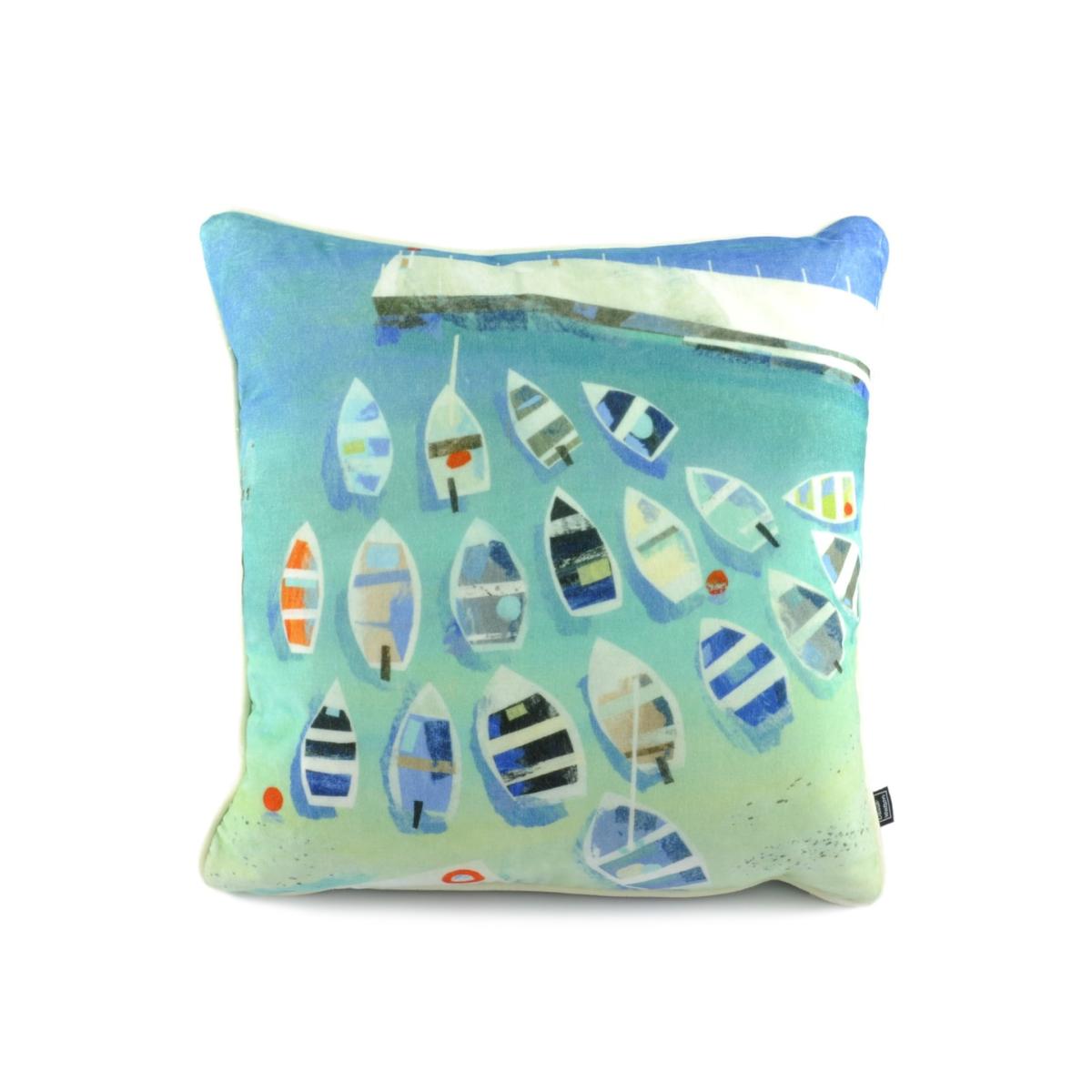 Blue Birds Eye View Velvet Cushion David Watson – image 2