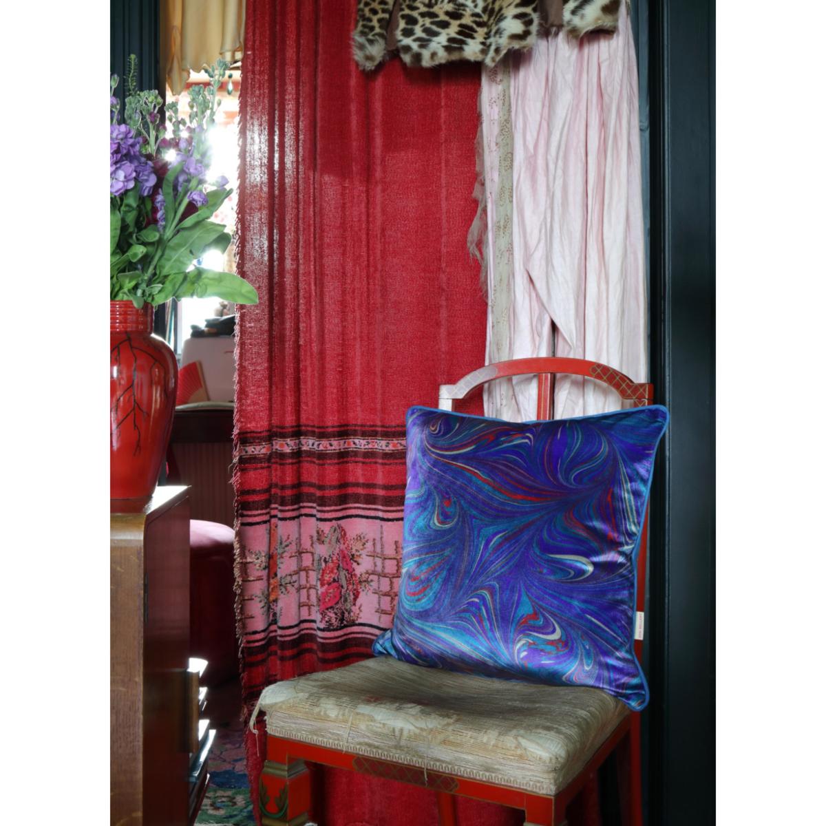 Blue / Red / Pink Blue Cosmos Velvet Cushion One Size Susi Bellamy – image 2