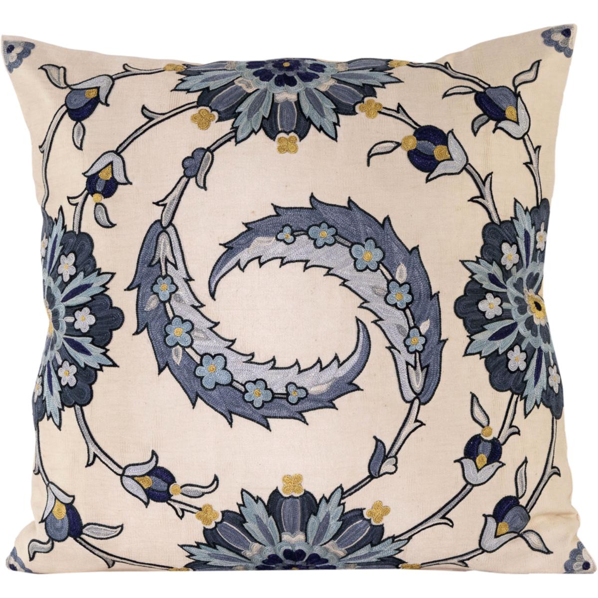 Hand-Embroidered Silk Cushion - Clematis Vine With Blue Flowers One Size Anor Living – image 2