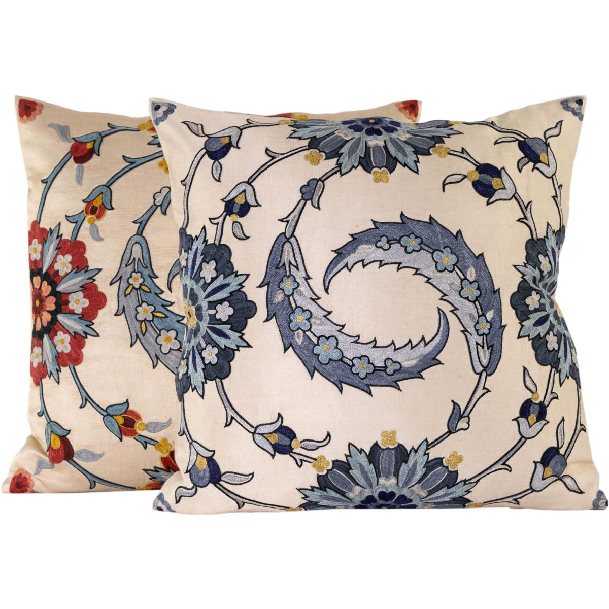 Hand-Embroidered Silk Cushion - Clematis Vine With Blue Flowers One Size Anor Living – image 4
