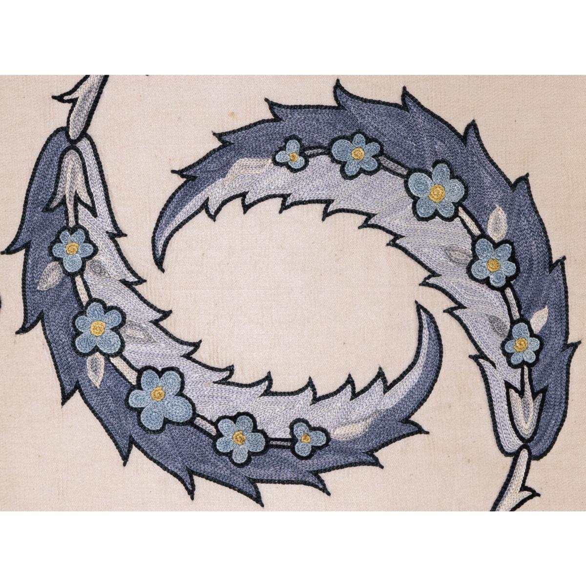 Hand-Embroidered Silk Cushion - Clematis Vine With Blue Flowers One Size Anor Living – image 5