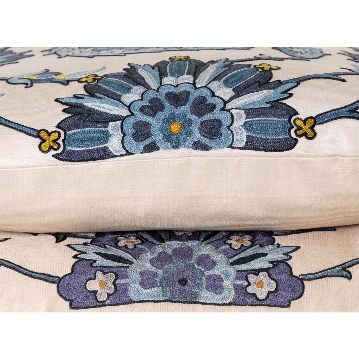 Hand-Embroidered Silk Cushion - Clematis Vine With Blue Flowers One Size Anor Living – image 6