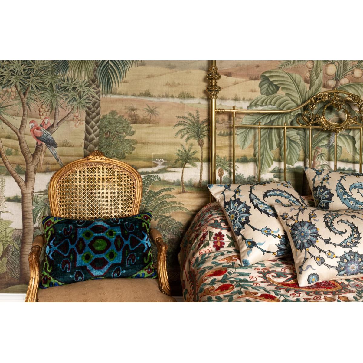 Hand-Embroidered Silk Cushion - Clematis Vine With Blue Flowers One Size Anor Living – image 7