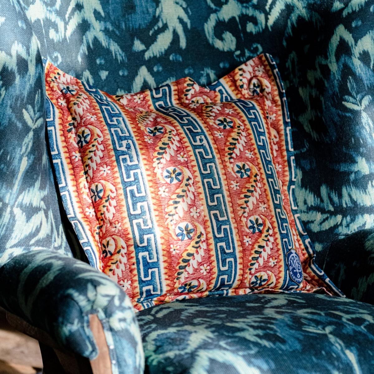 White / Blue / Yellow Samothraki Cotton Cushion By Mindthegap – image 2