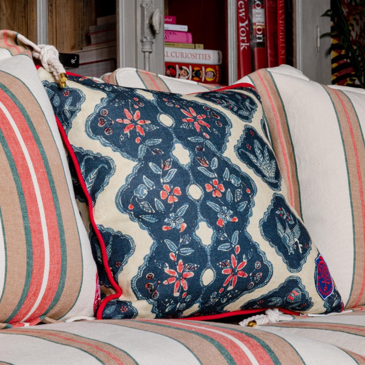 Neutrals / Blue / Red Phoenicia Batik Linen Cushion By Minthegap Mindthegap – image 2