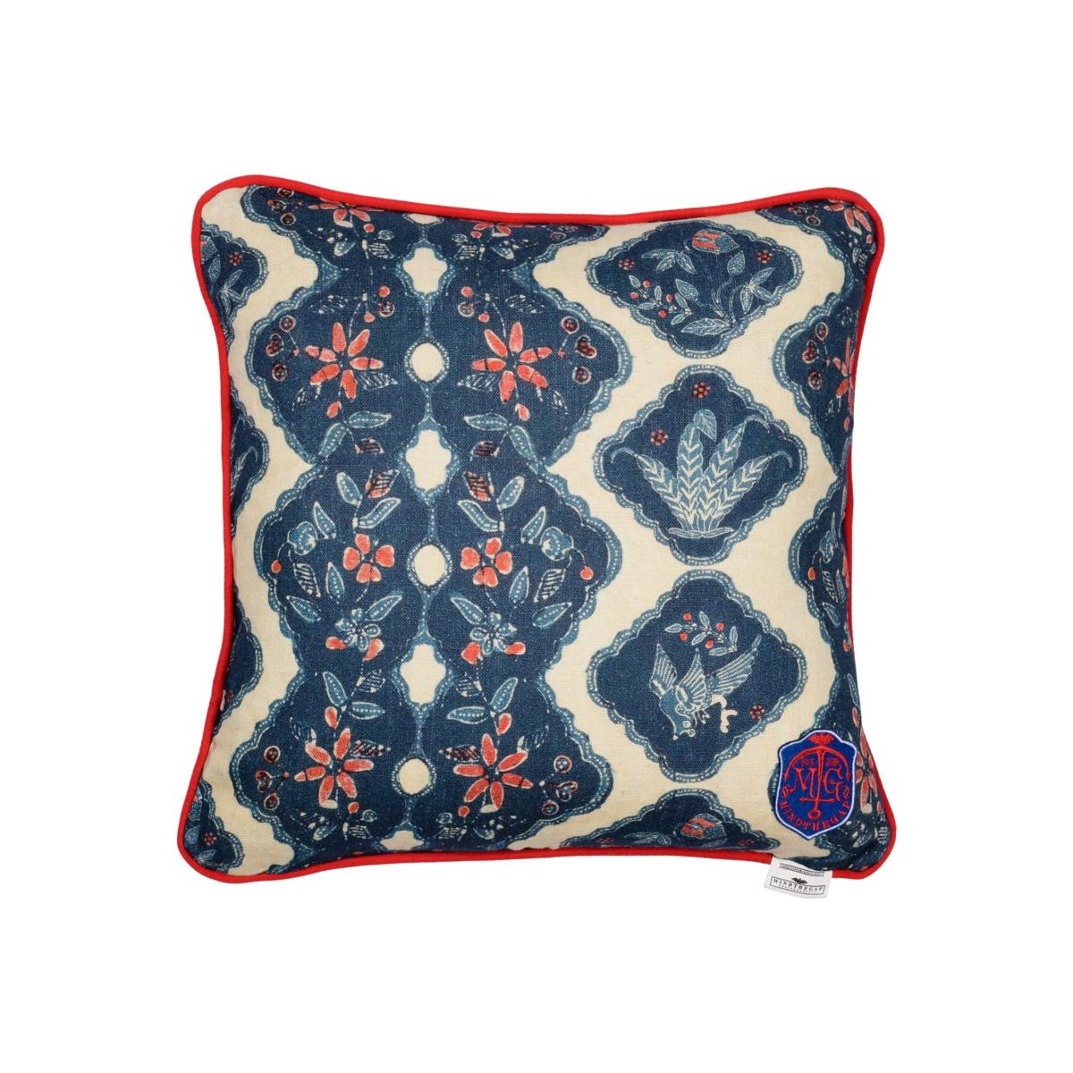 Neutrals / Blue / Red Phoenicia Batik Linen Cushion By Minthegap Mindthegap – image 1