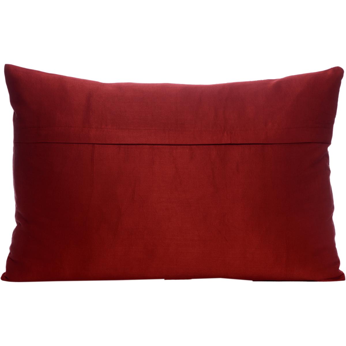 Hand-Embroidered Silk Cushion - Carnations On Red Rectangle One Size Anor Living – image 3