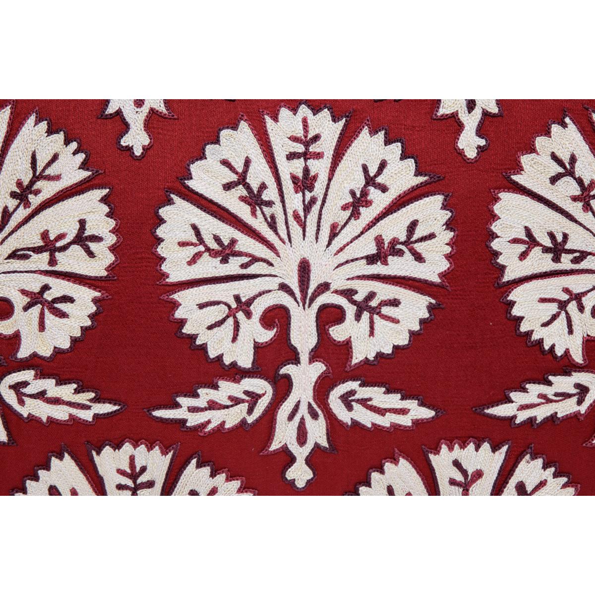 Hand-Embroidered Silk Cushion - Carnations On Red Rectangle One Size Anor Living – image 4
