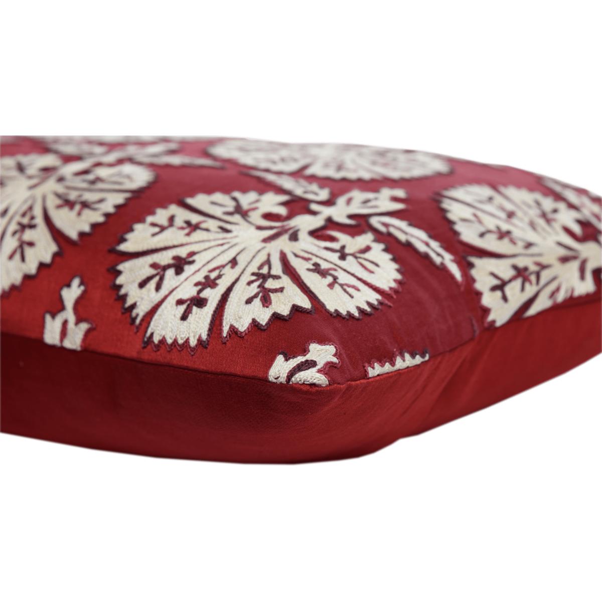 Hand-Embroidered Silk Cushion - Carnations On Red Rectangle One Size Anor Living – image 5