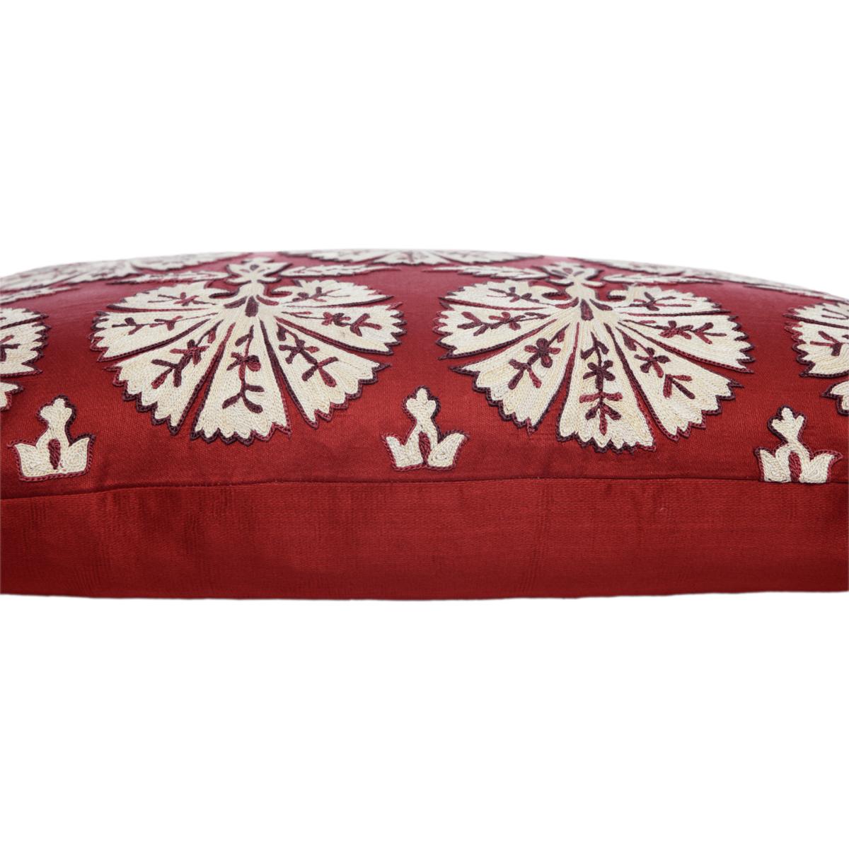 Hand-Embroidered Silk Cushion - Carnations On Red Rectangle One Size Anor Living – image 6