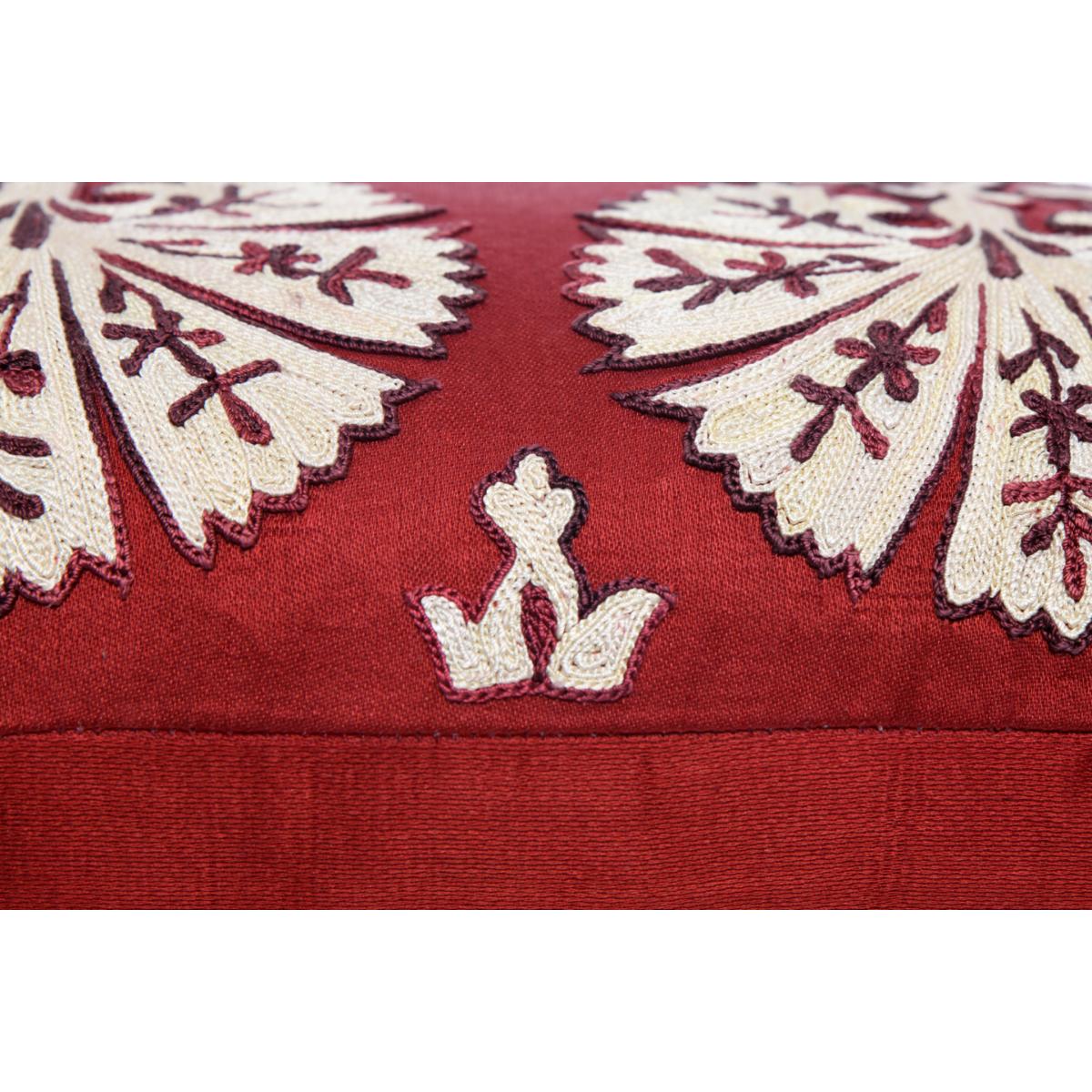 Hand-Embroidered Silk Cushion - Carnations On Red Rectangle One Size Anor Living – image 7