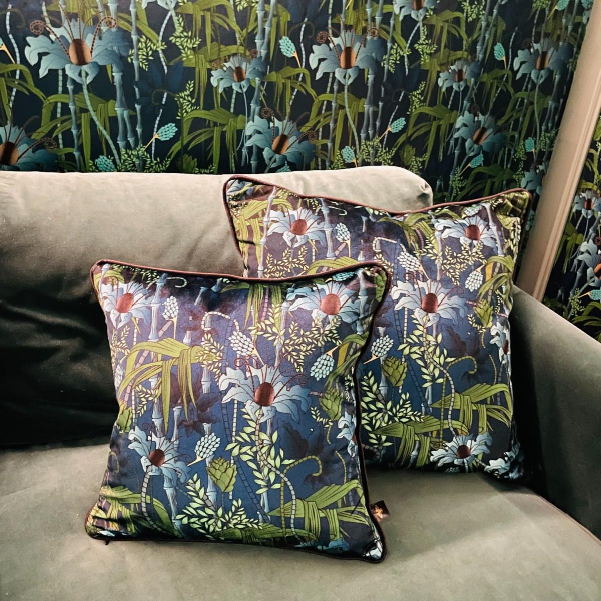Green / Blue Electric Lagoon Blue Velvet Cushion- Small The Curious Department – image 2