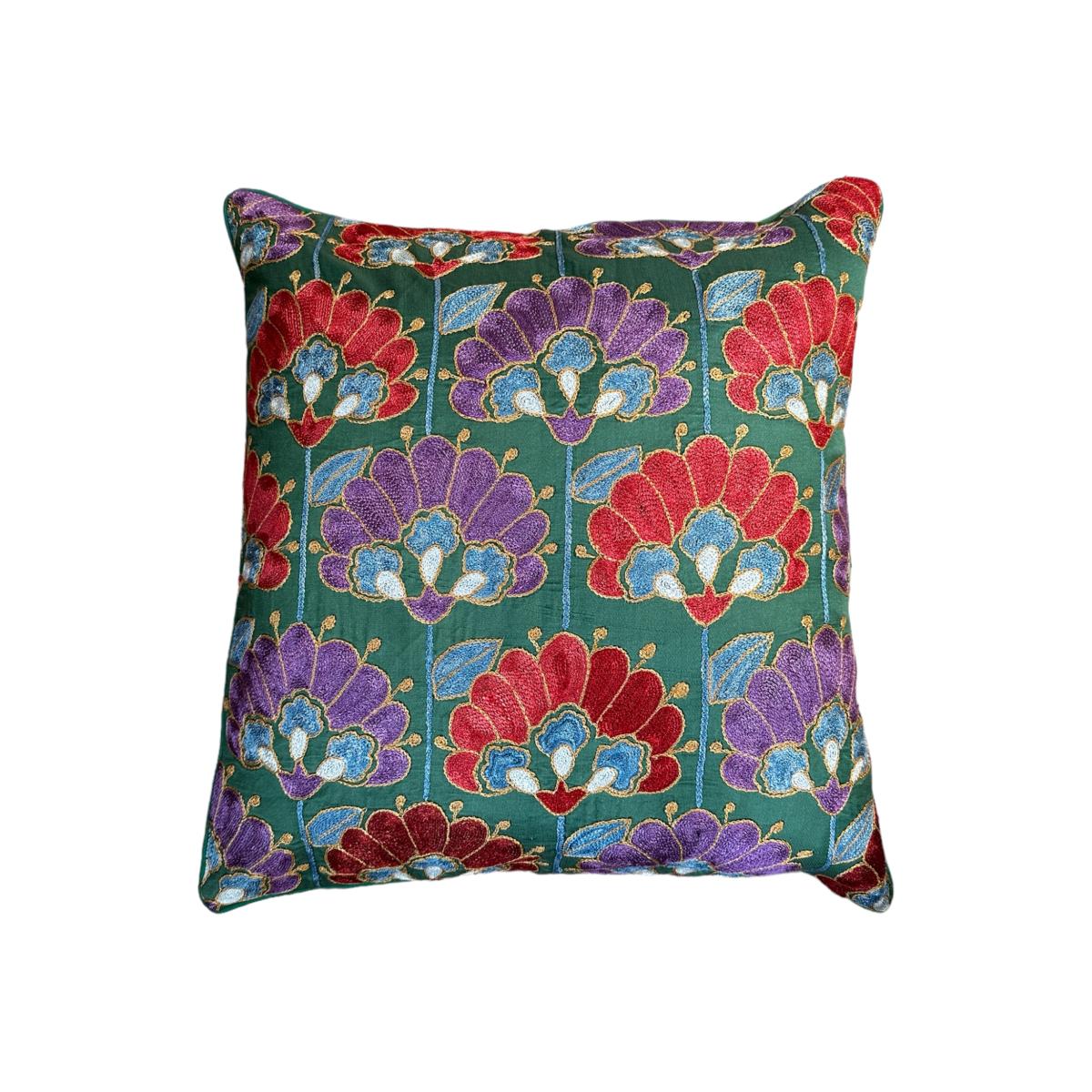 Green Floral Suzani Cushion Punica – image 1