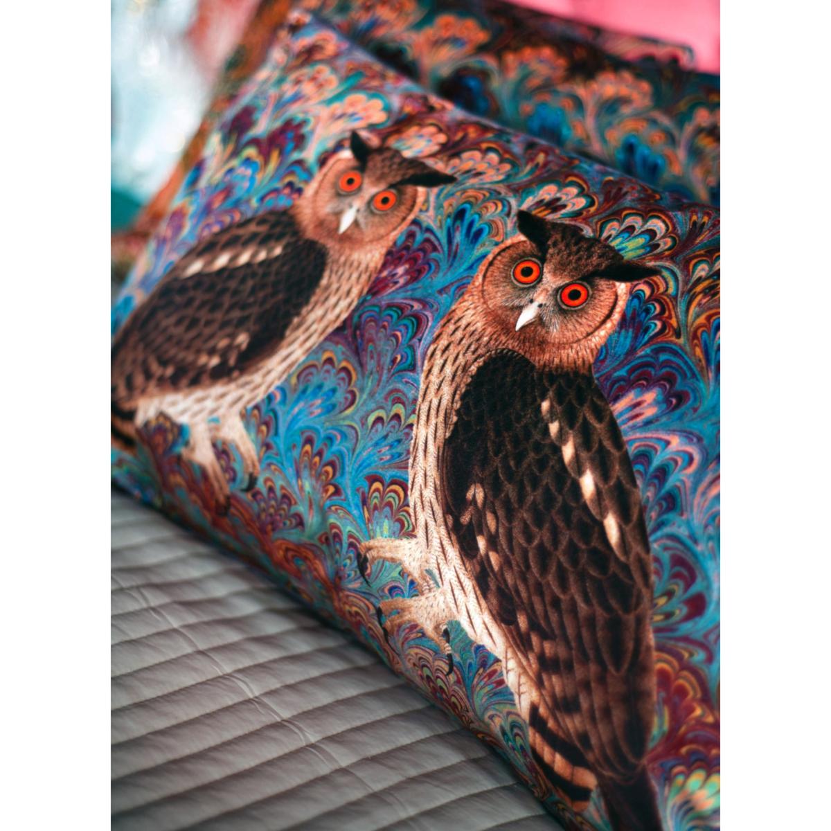 Blue / Pink / Purple Teal Twin Eagle Owl Velvet Cushion One Size Susi Bellamy – image 2