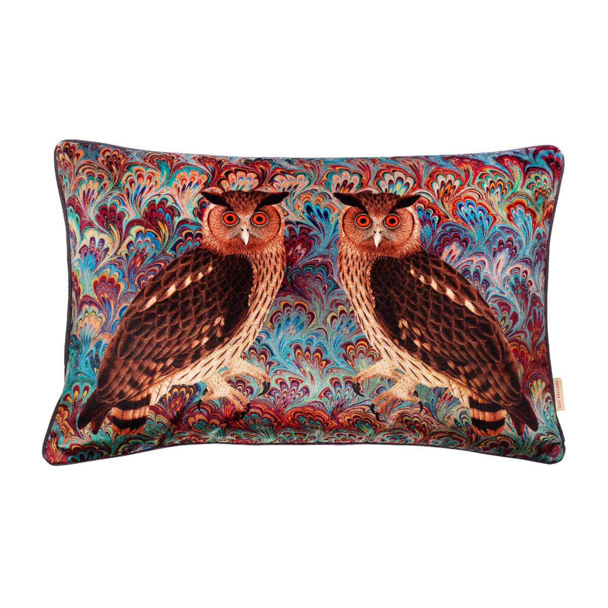 Blue / Pink / Purple Teal Twin Eagle Owl Velvet Cushion One Size Susi Bellamy – image 1