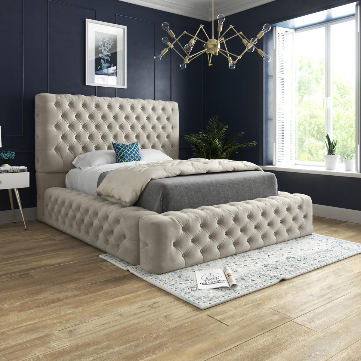 Cambridge Upholstered Soft Velvet Fabric Buttons Bed   - Pink / Small Double – image 2