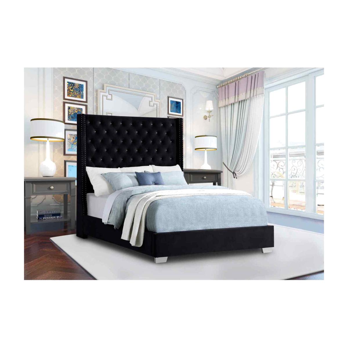 Noah Upholstered Plush Velvet Bed Frame - Black / Small Double