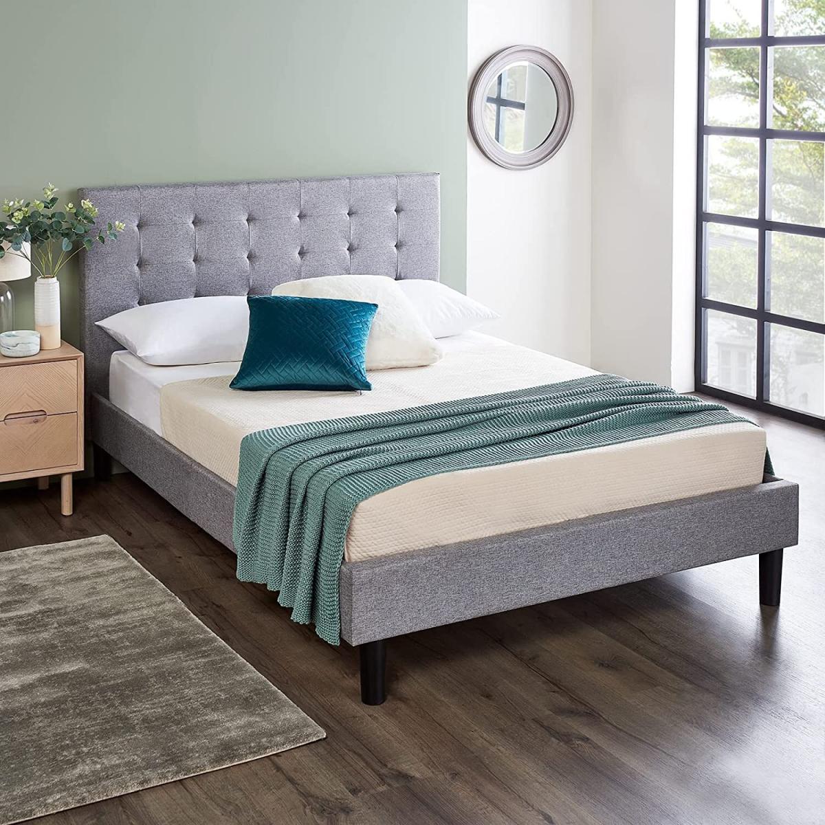 Small Double 4ft Bed Frame Upholstered - Grey / Yes – image 1