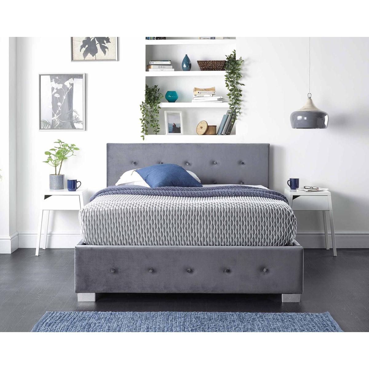Aspire Side Opening Ottoman Storage Bed in Grey Plush Velvet, Small Double - Steel Grey Brushed Velvet Fabric – image 2