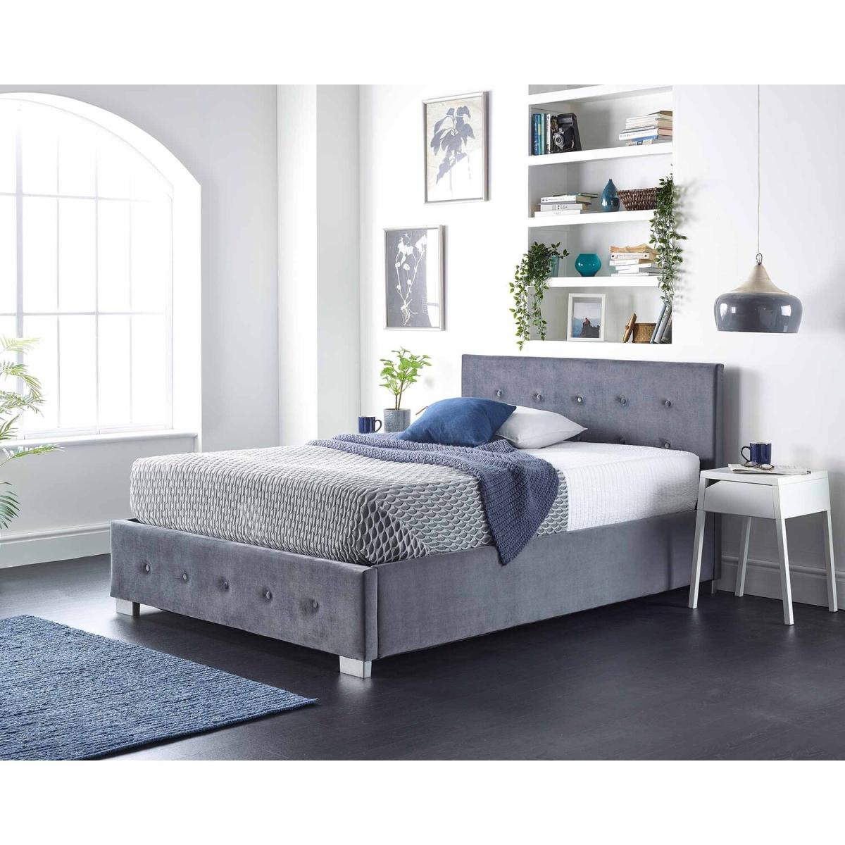 Aspire Side Opening Ottoman Storage Bed in Grey Plush Velvet, Small Double - Steel Grey Brushed Velvet Fabric – image 3