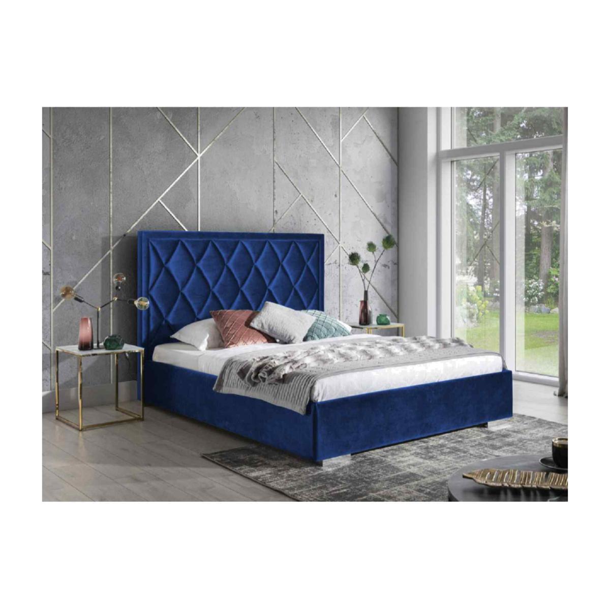 Andrea Upholstered Plush Velvet Bed Frame - Blue / Small Double