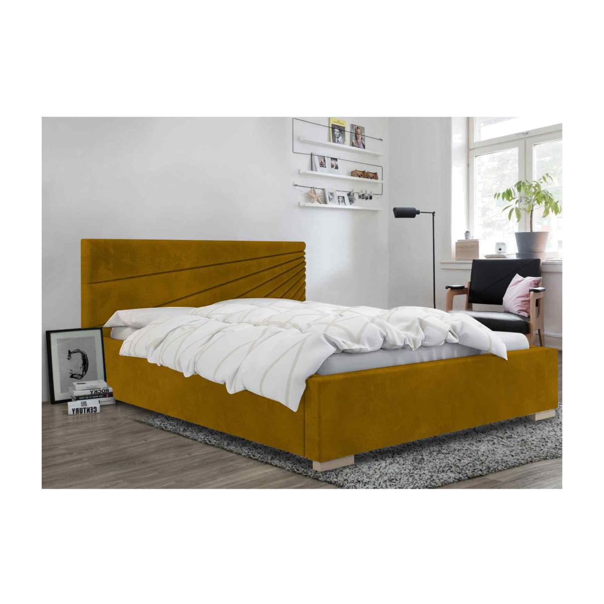 Emma Upholstered Plush Velvet Bed Frame - Yellow / Small Double