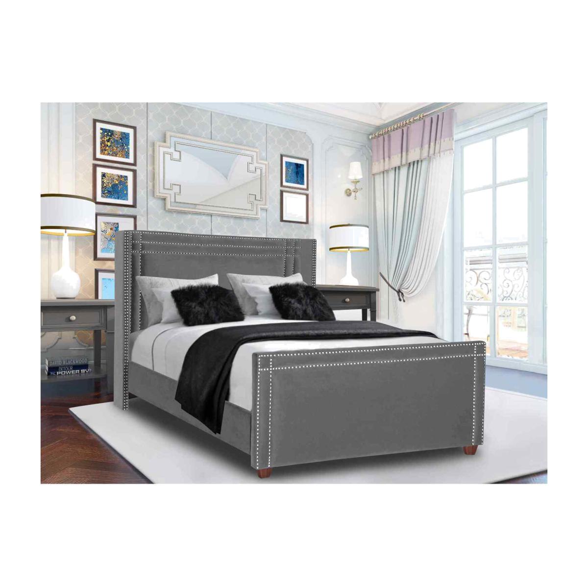 Charlie Upholstered Plush Velvet Bed Frame - Grey / Small Double