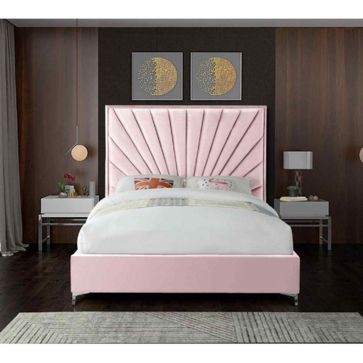 Emilia Upholstered Plush Velvet Bed Frame - Pink / Small Double – image 1