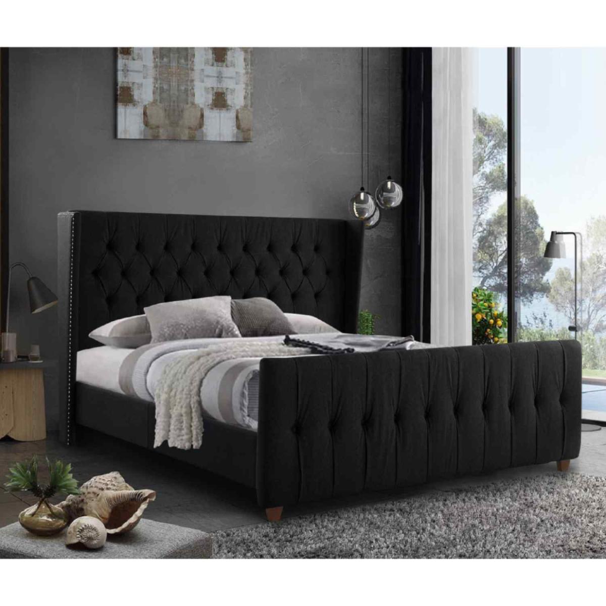 Aurora Upholstered Plush Velvet Bed Frame - Black / Small Double – image 2