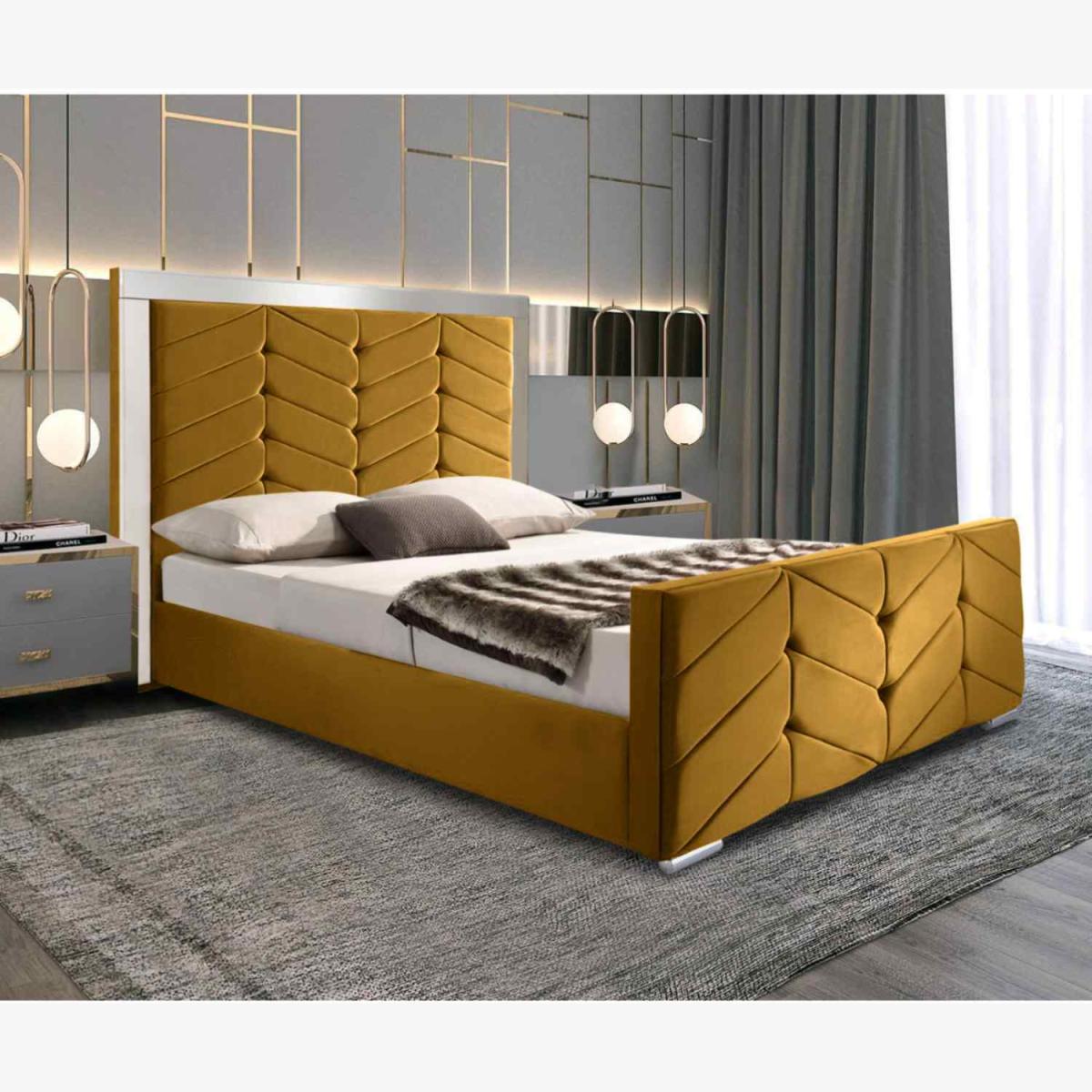 MAlice Upholstered Plush Velvet Bed Frame - Yellow / Small Double