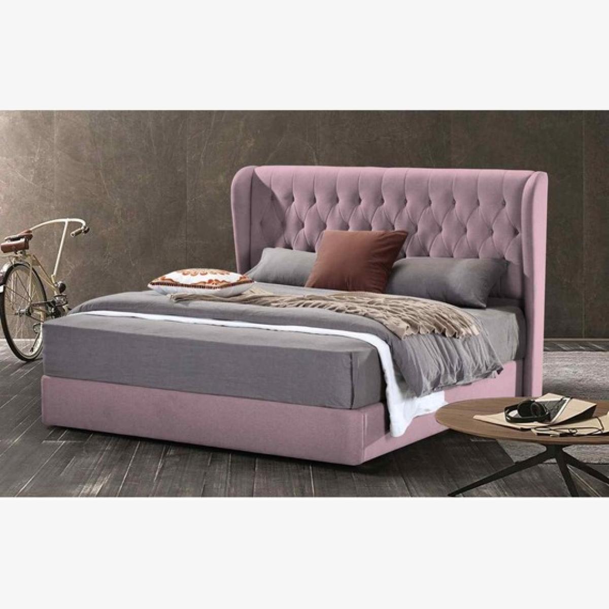 Marie Upholstered Plush Velvet Bed Frame - Pink / Small Double – image 1