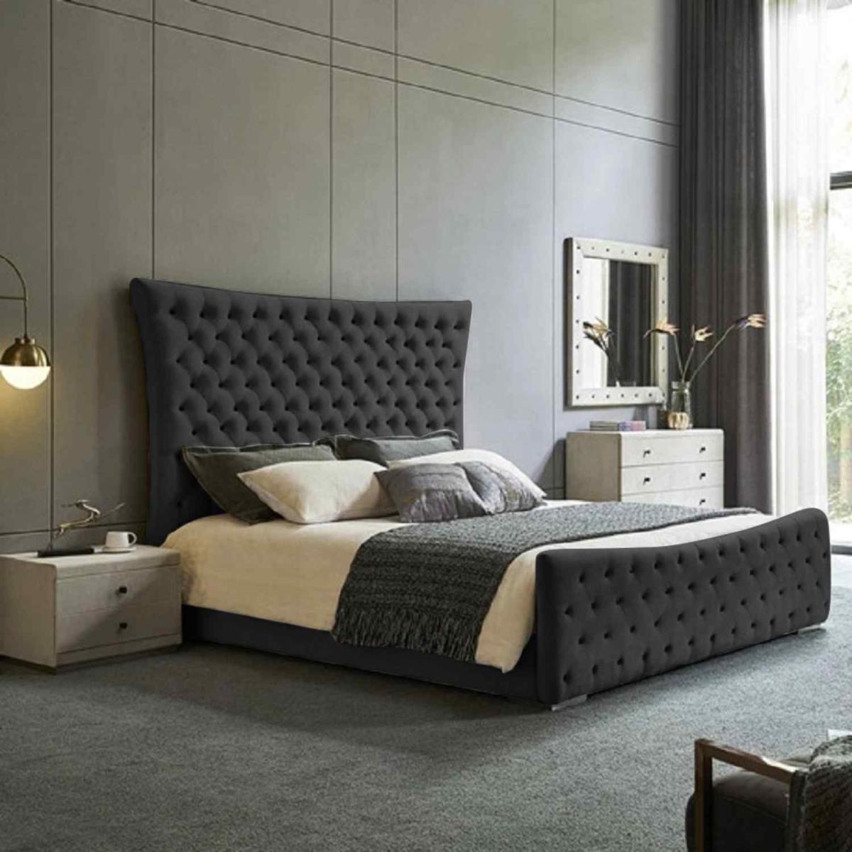Ondrea Upholstered Plush Velvet Bed Frame - Black / Small Double