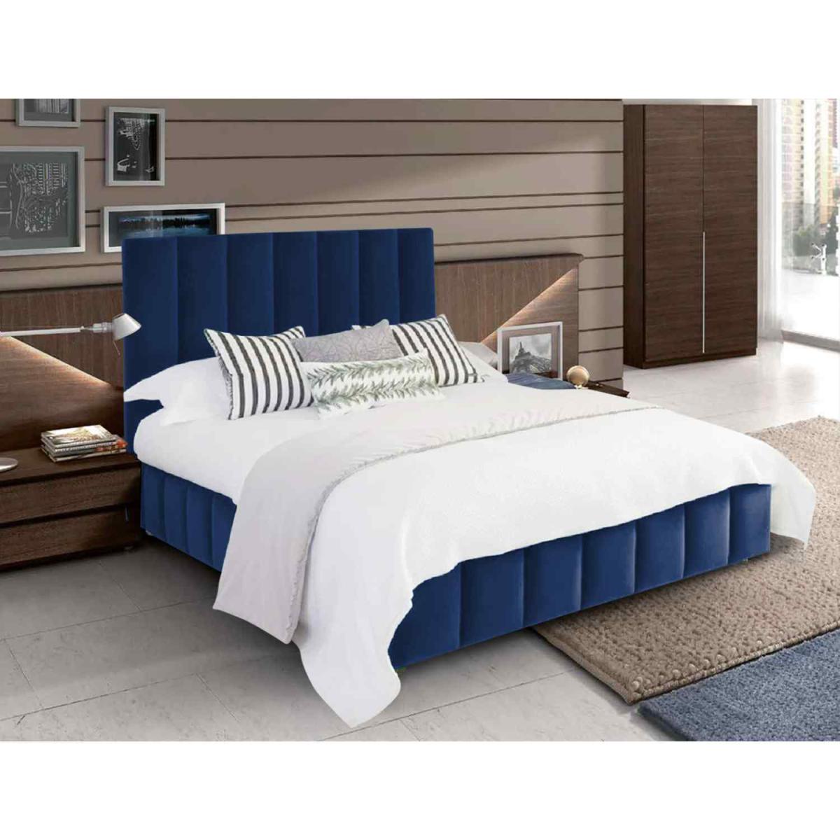 Olexa Upholstered Plush Velvet Bed Frame - Blue / Small Double – image 2