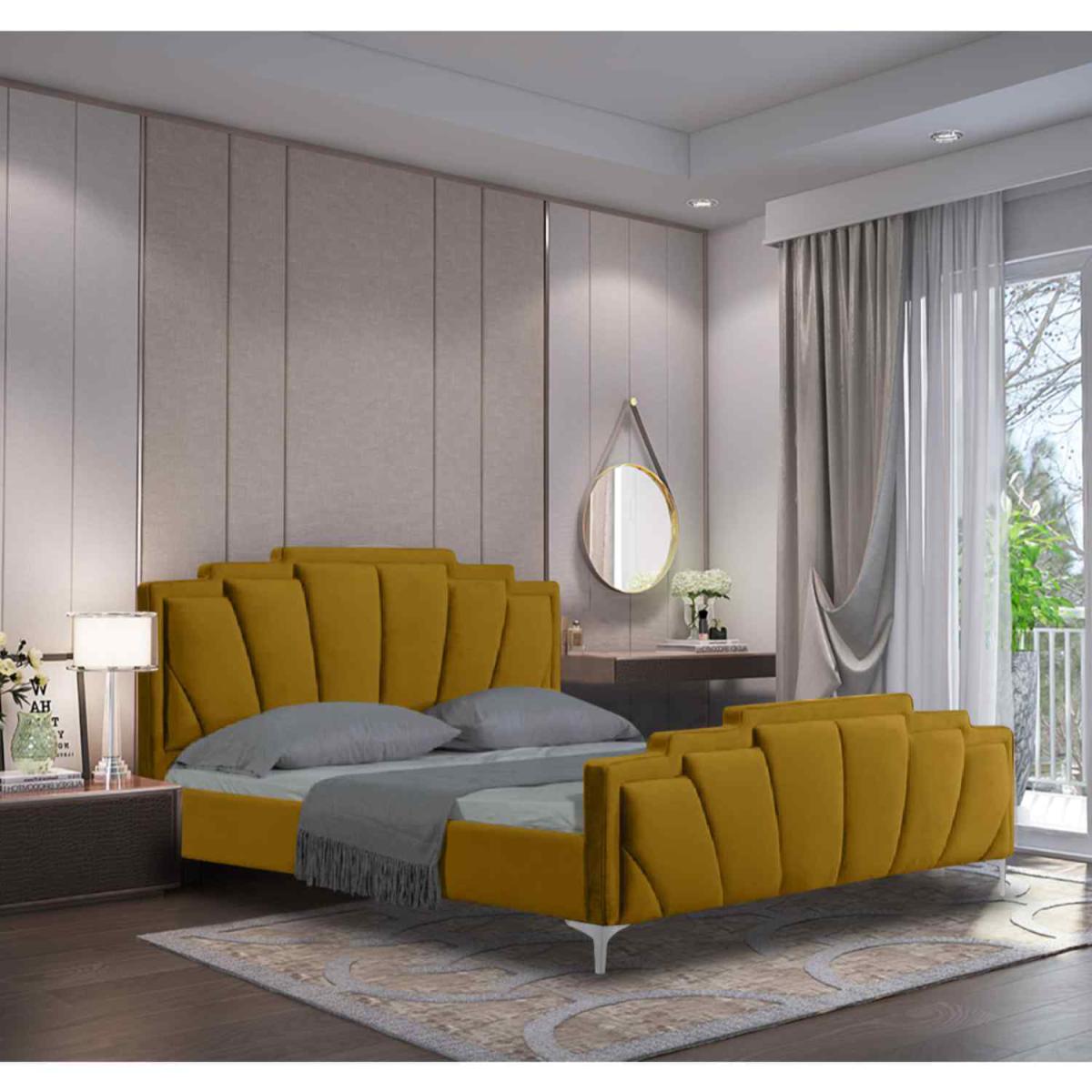 Krista Upholstered Plush Velvet Bed Frame - Yellow / Small Double