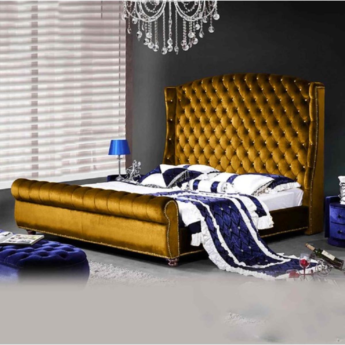 Ragnild Upholstered Plush Velvet Bed Frame - Yellow / Small Double – image 1