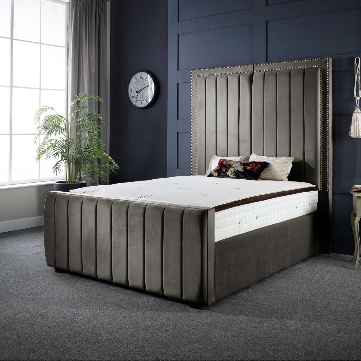Milly Panel Upholstered Soft Touch Bed Frame - Charcoal Grey / Small Double / 214cm