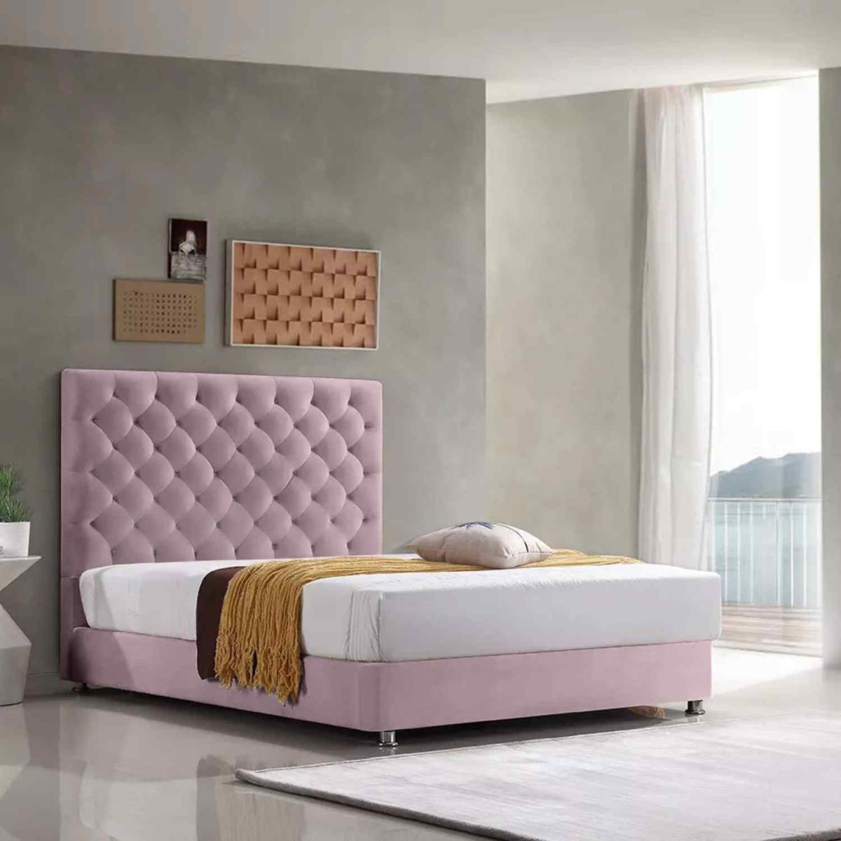 Markia Upholstered Plush Velvet Bed Frame - Pink / Small Double