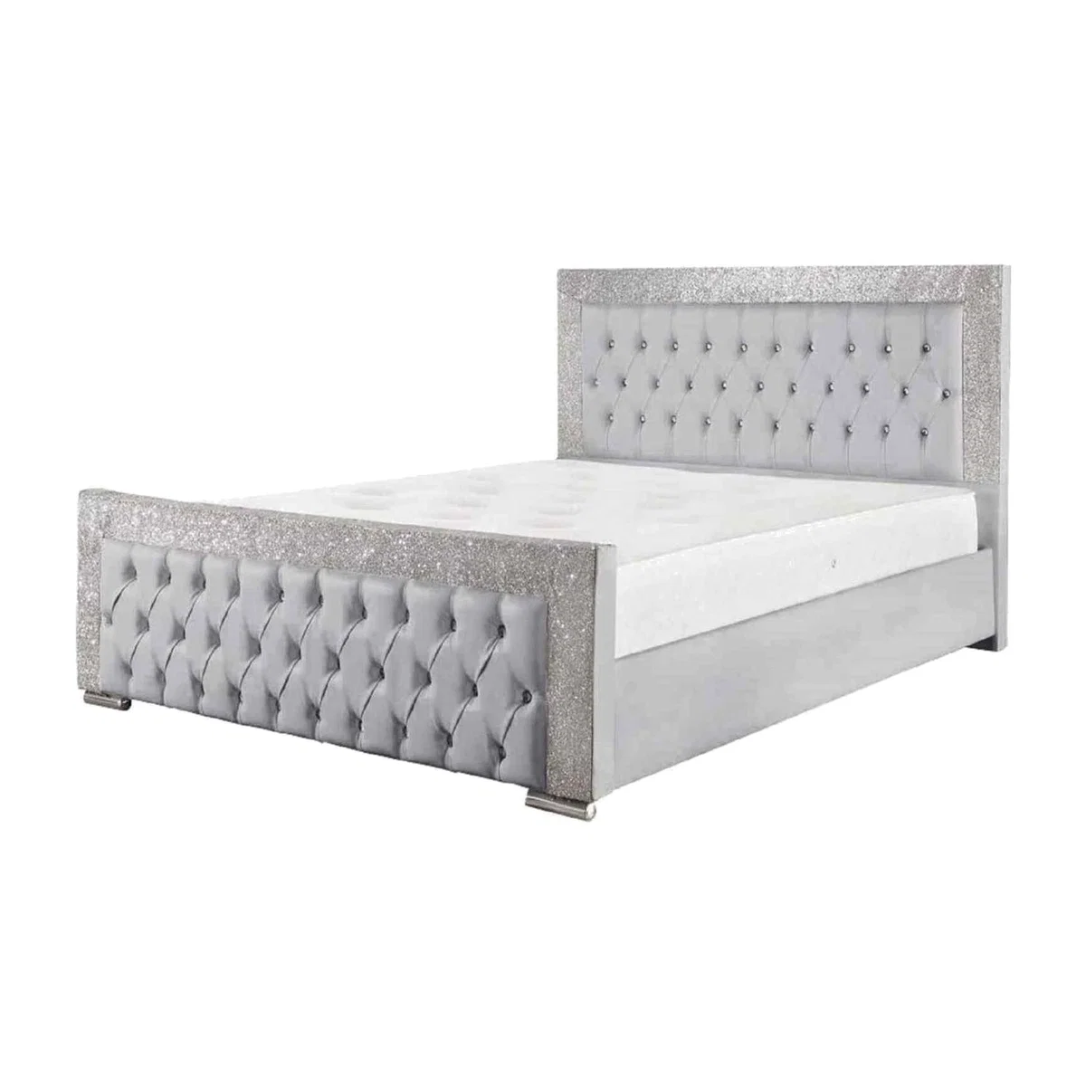 Kryssa Glitter Upholstered PU Leather Bed Frame - Grey / Small Double