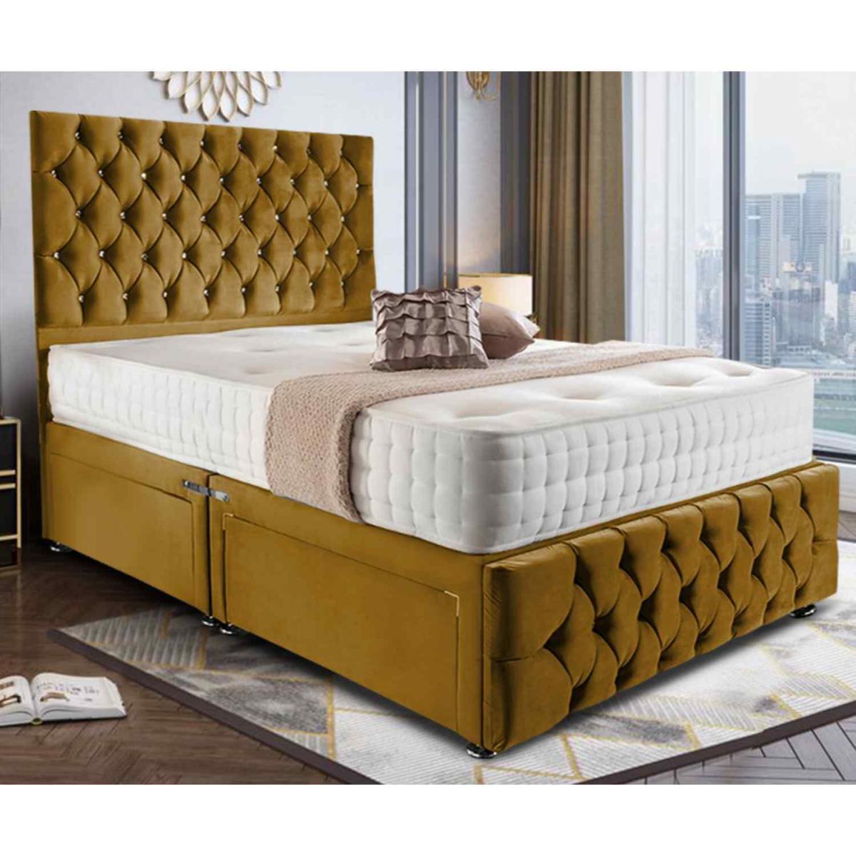 Nahia Divan Upholstered Plush Velvet Bed Frame - Yellow / Small Double – image 2